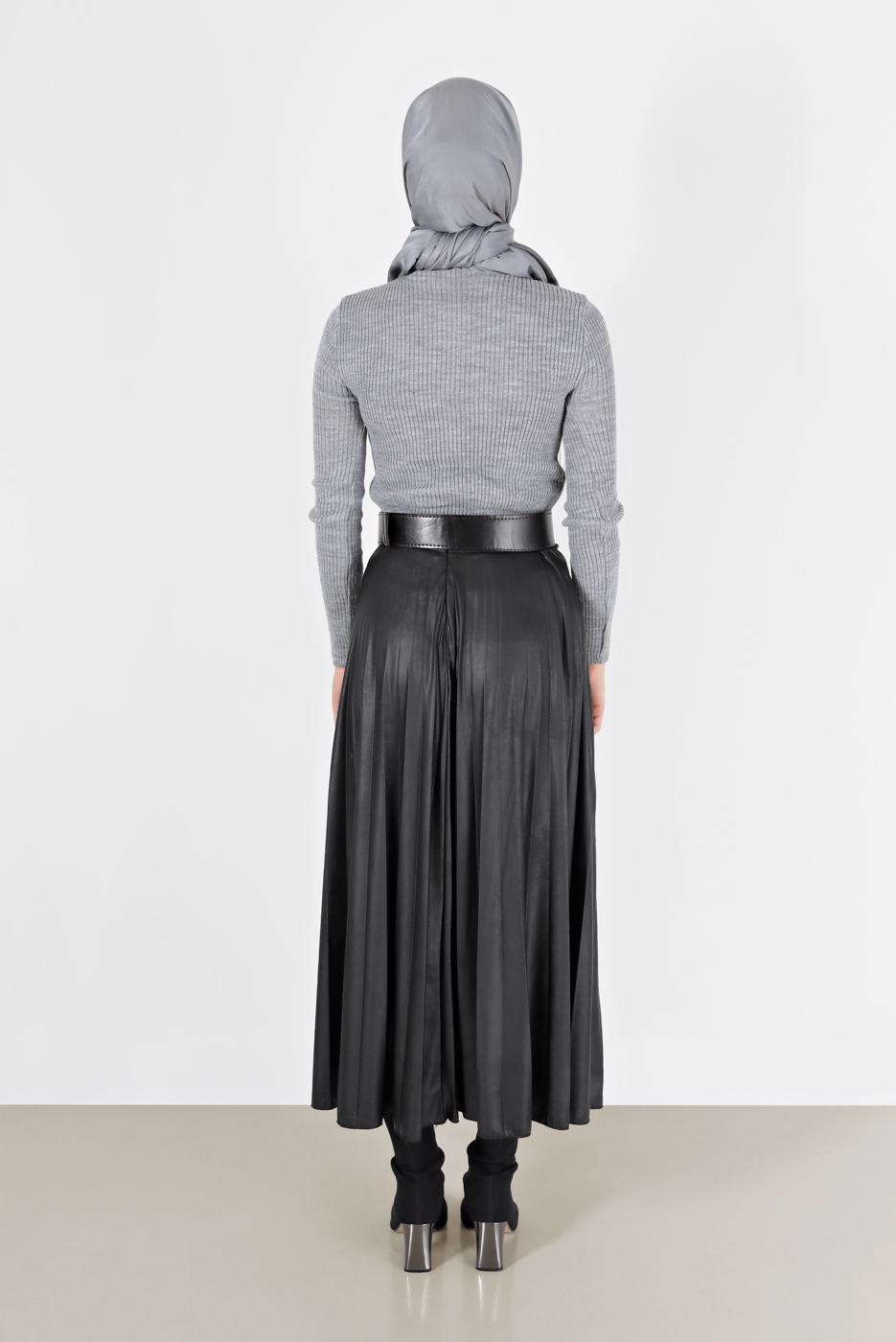 Tesettür giyim GRİ BASIC FİTİLLİ TRİKO KAZAK 0912 