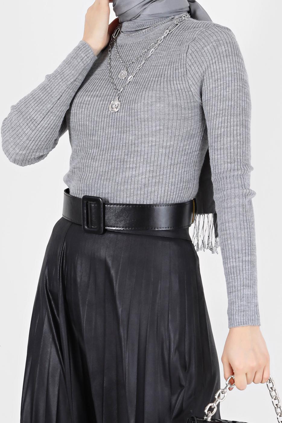 Tesettür giyim GRİ BASIC FİTİLLİ TRİKO KAZAK 0912 