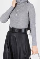 Tesettür giyim GRİ BASIC FİTİLLİ TRİKO KAZAK 0912 