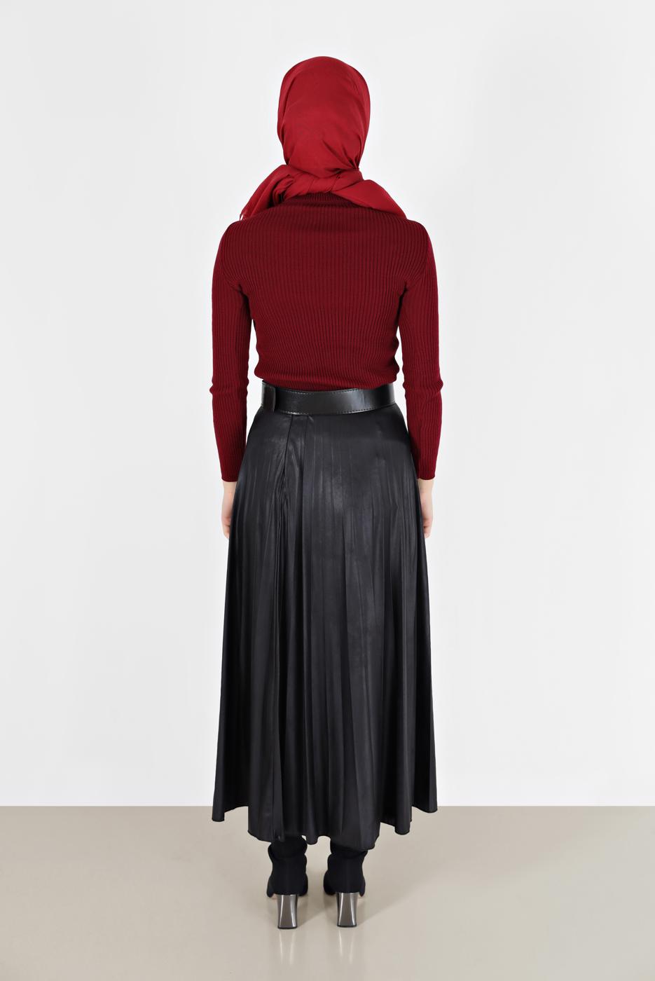 Tesettür giyim BORDO BASIC FİTİLLİ TRİKO KAZAK 0912 