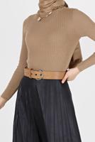 Tesettür giyim KAHVE BASIC FİTİLLİ TRİKO KAZAK 0912 