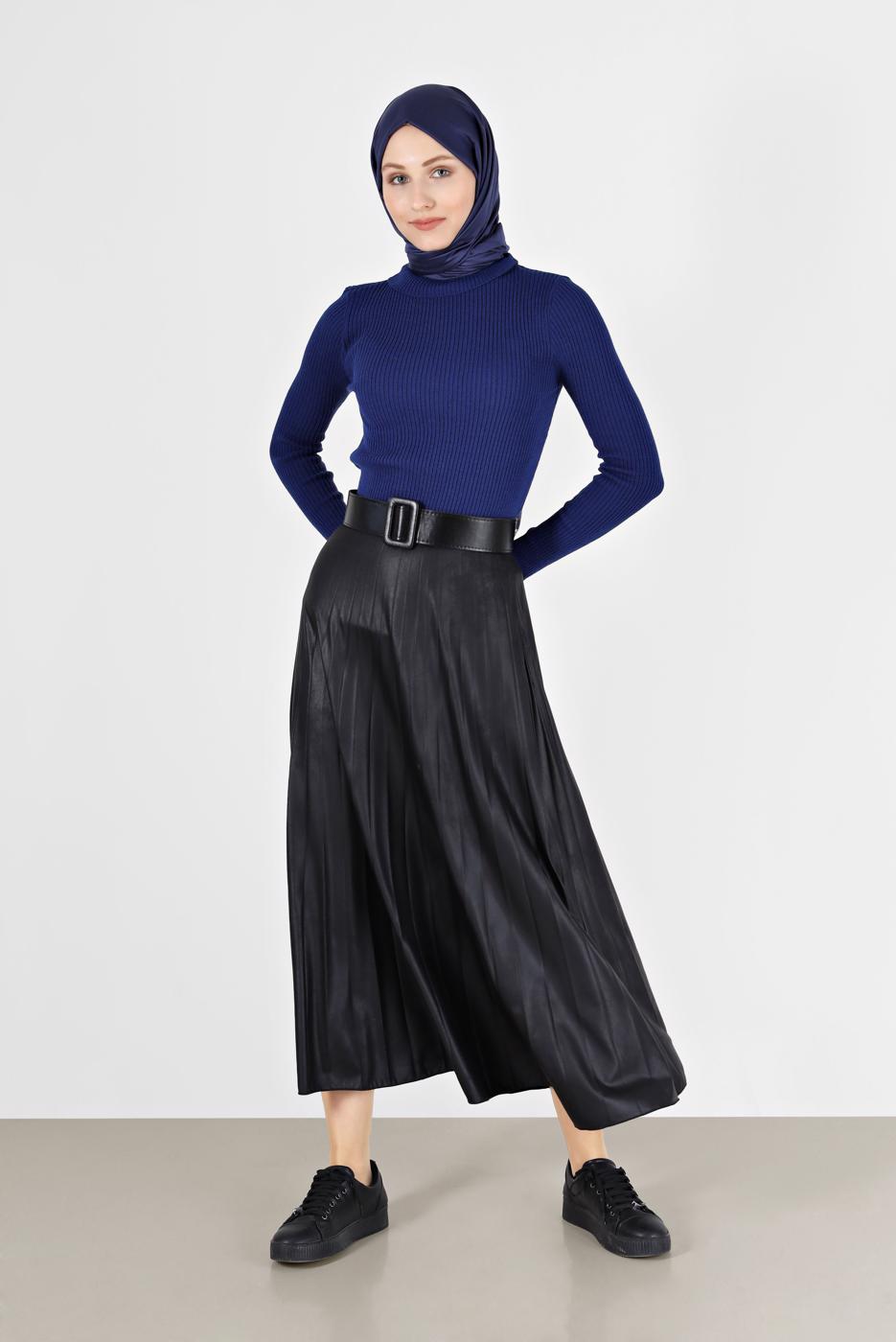 Tesettür giyim LACİVERT BASIC FİTİLLİ TRİKO KAZAK 0912 