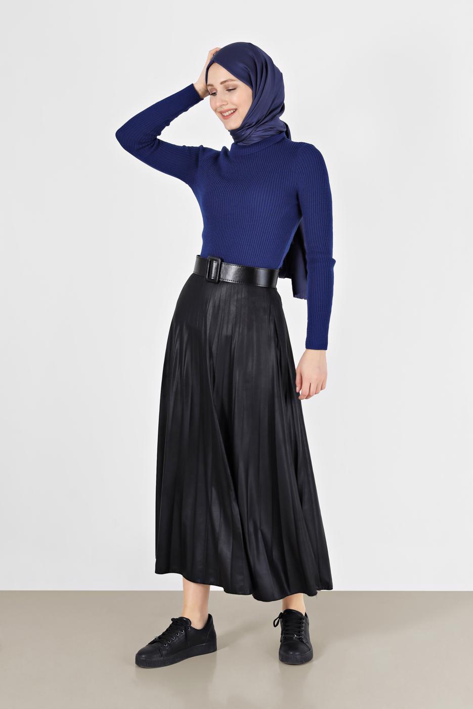 Tesettür giyim LACİVERT BASIC FİTİLLİ TRİKO KAZAK 0912 