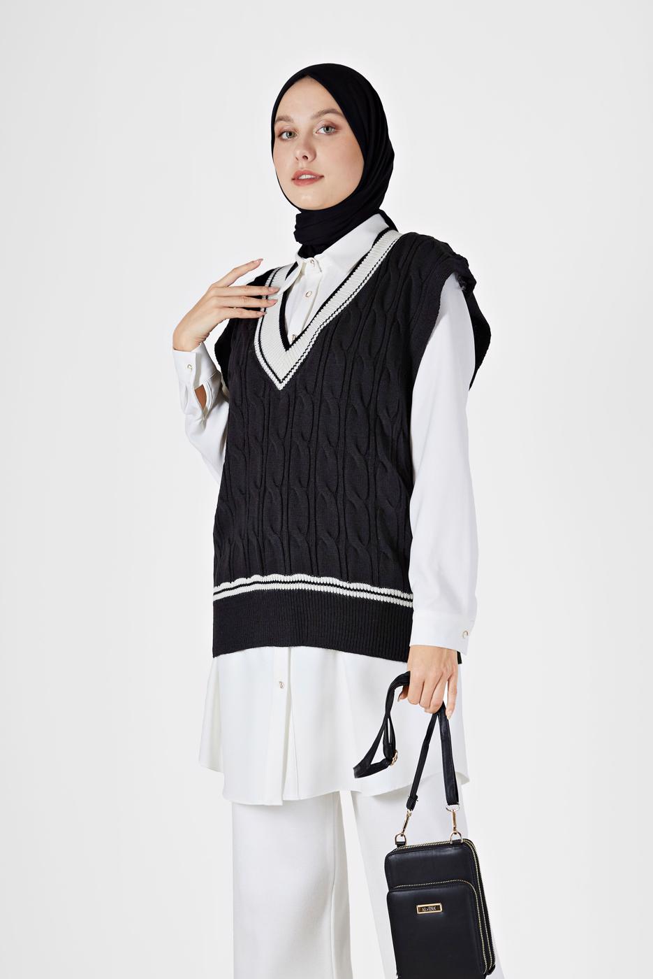 Vêtements hijab NOIR PULL EN MAILLE À MOTIFS 2527