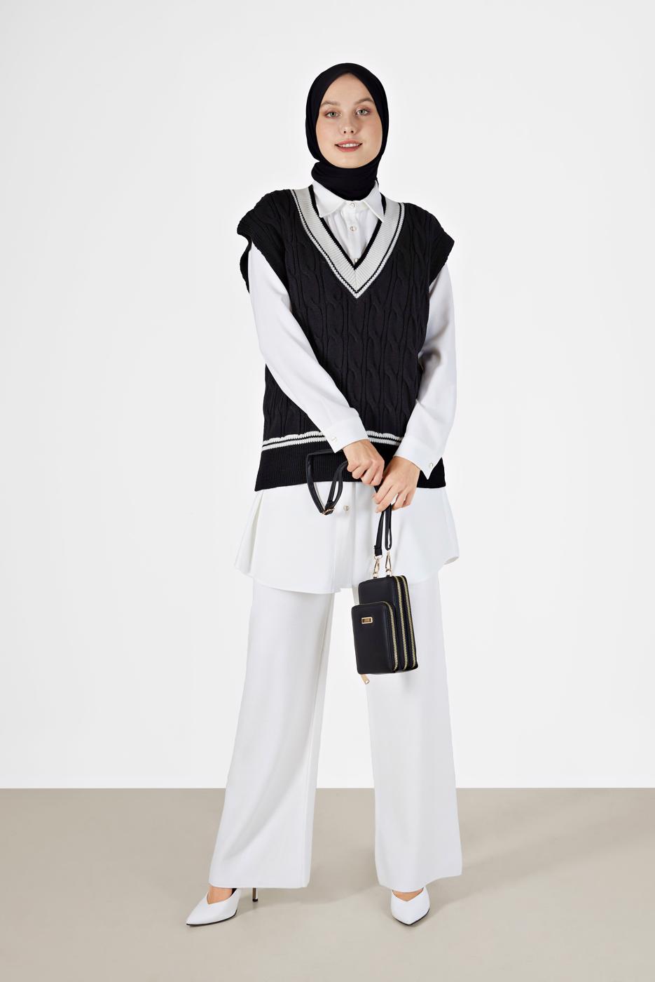 Vêtements hijab NOIR PULL EN MAILLE À MOTIFS 2527