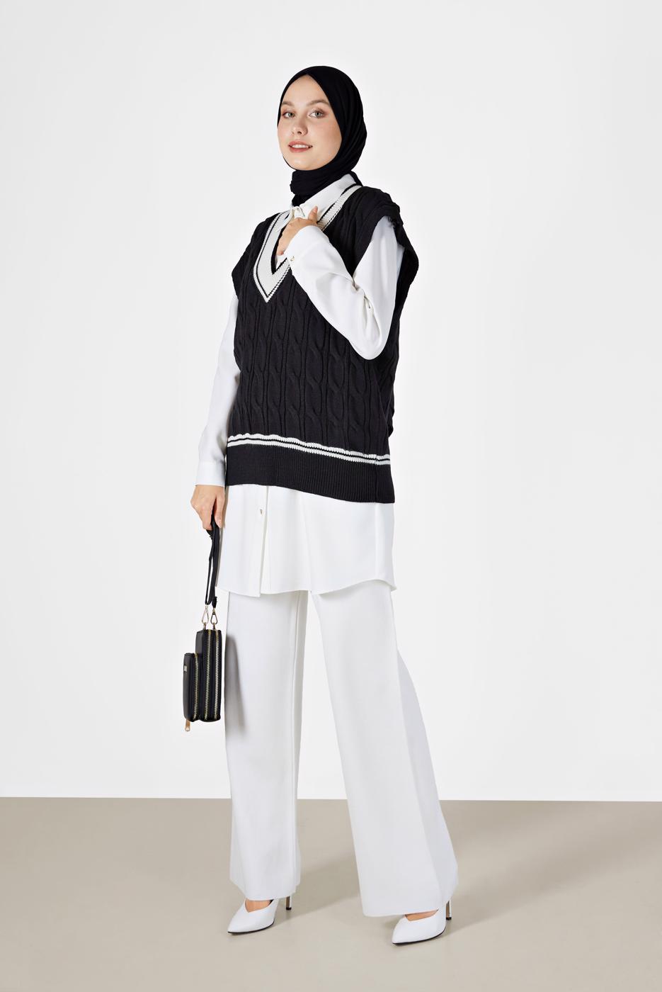 Tesettür giyim SİYAH ÖRGÜ DESENLİ TRİKO SÜVETER 2527 