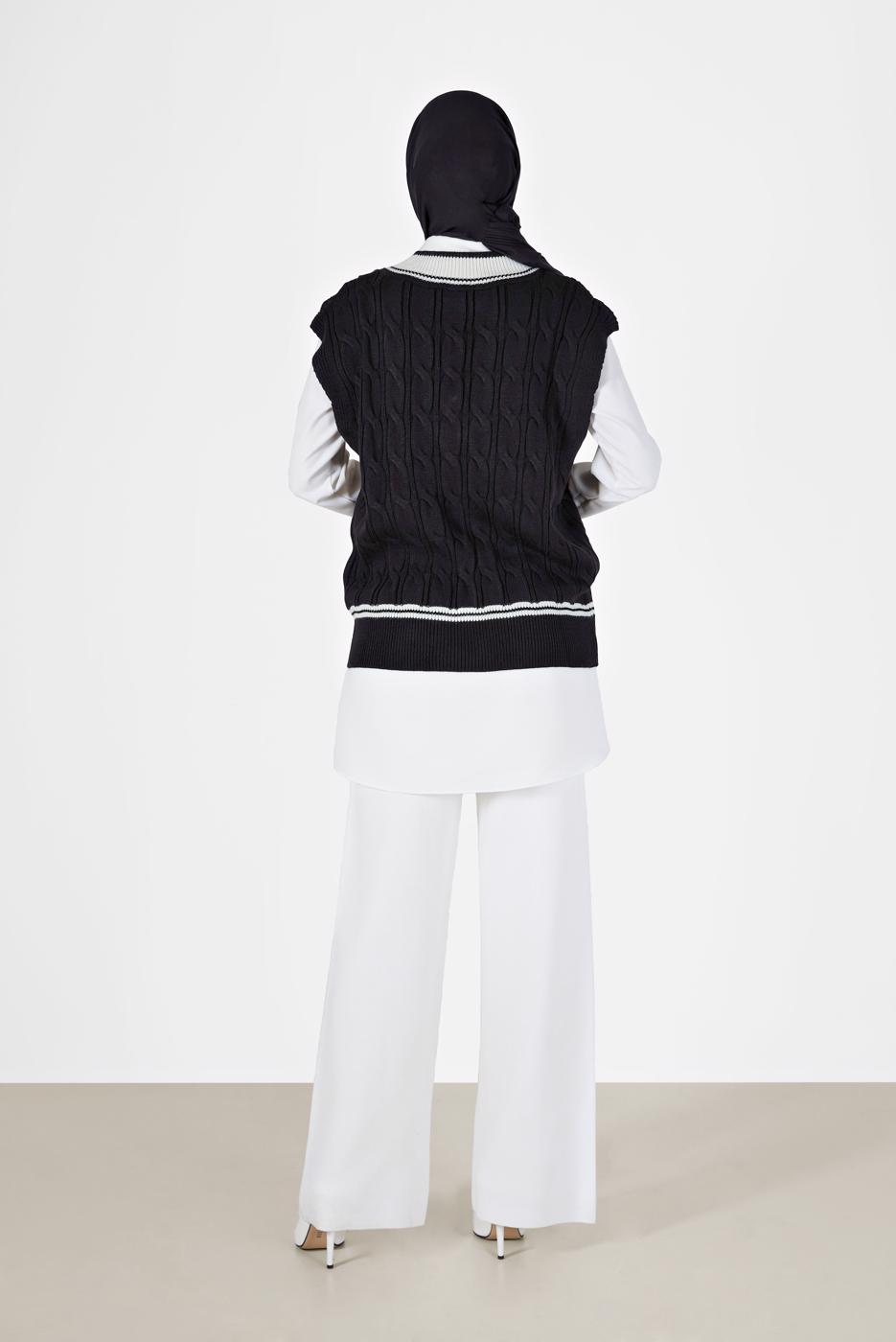 Vêtements hijab NOIR PULL EN MAILLE À MOTIFS 2527