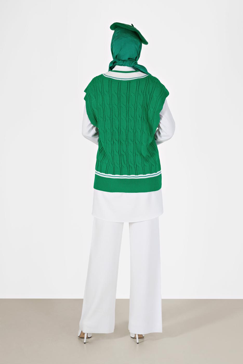 Tesettür giyim YEŞİL ÖRGÜ DESENLİ TRİKO SÜVETER 2527 