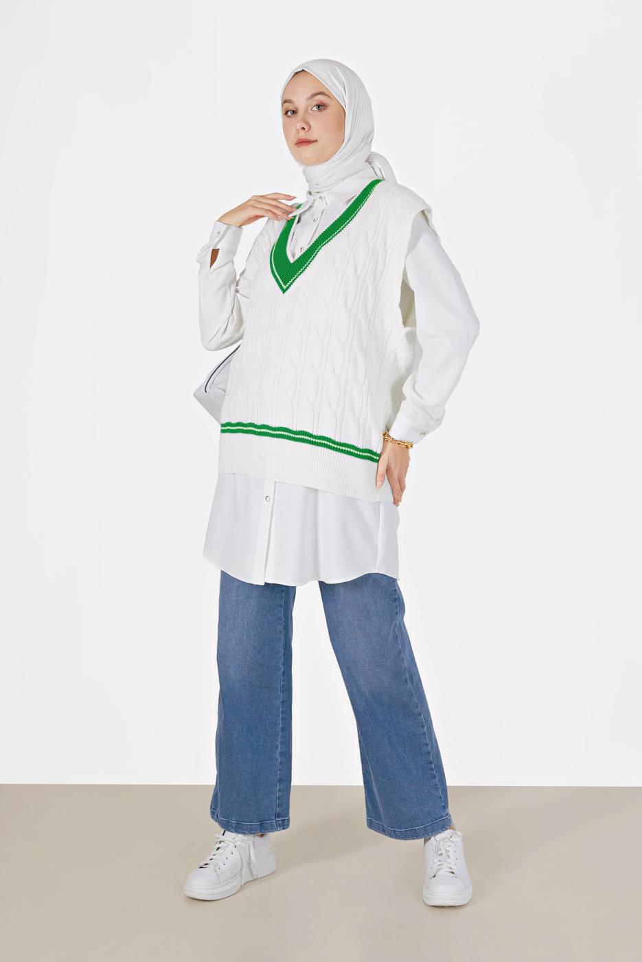 Vêtements hijab BLANC PULL EN MAILLE À MOTIFS 2527