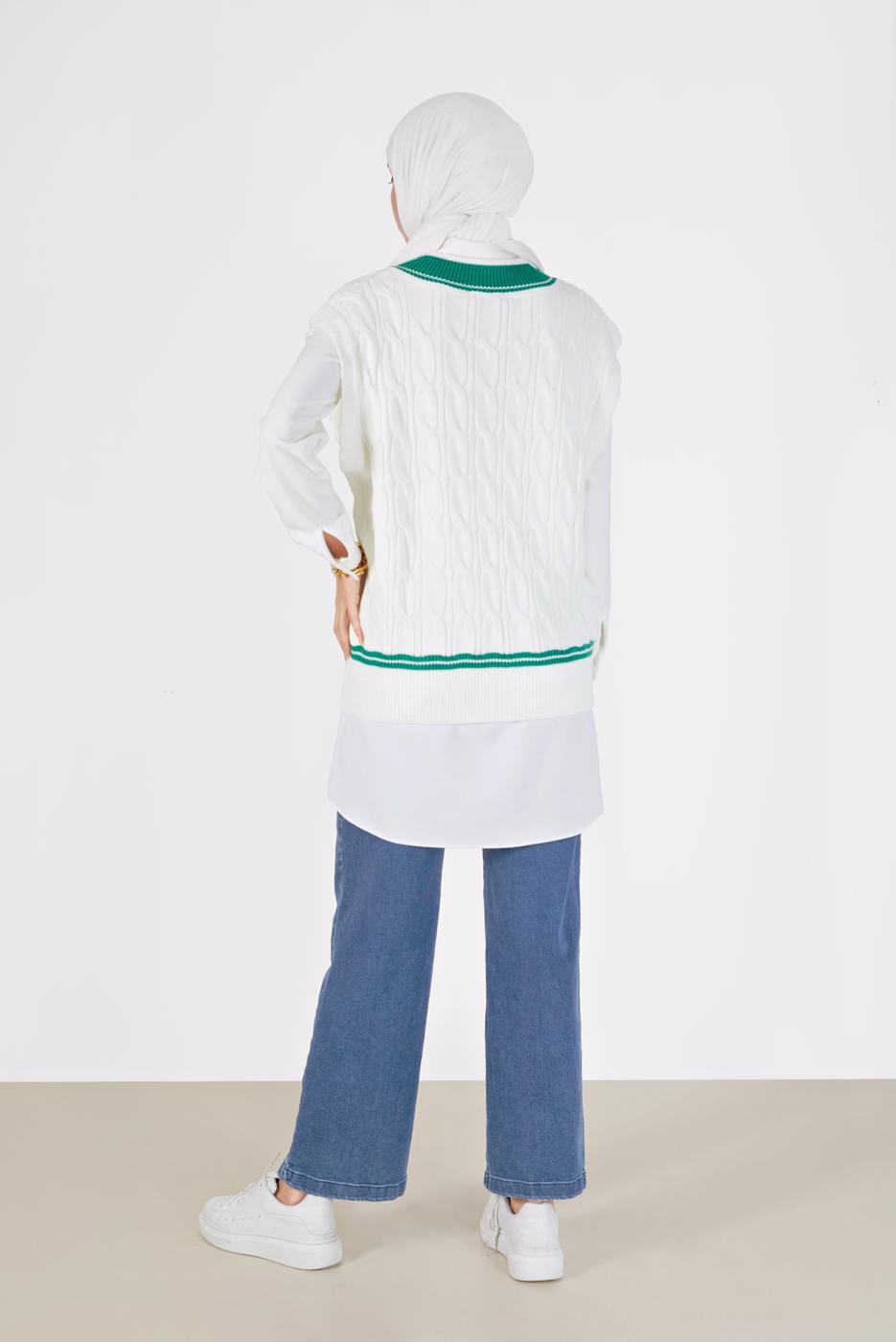 Vêtements hijab BLANC PULL EN MAILLE À MOTIFS 2527