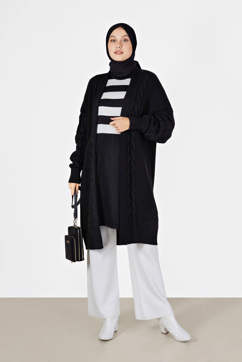 Vêtements hijab NOIR CARDIGAN À MOTIFS 6327