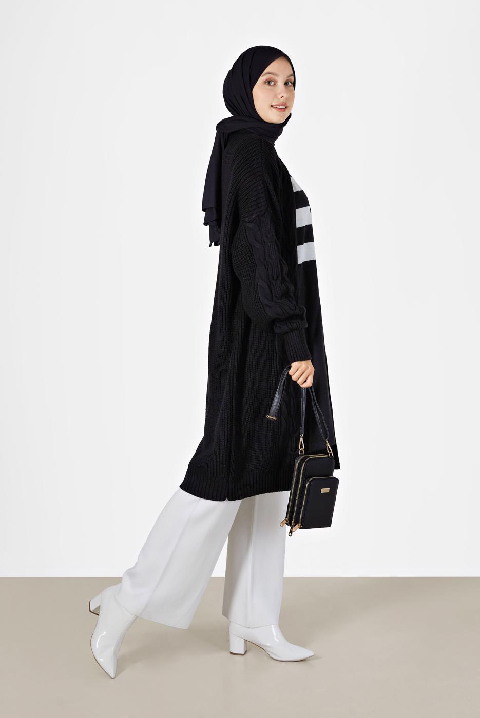 Vêtements hijab NOIR CARDIGAN À MOTIFS 6327