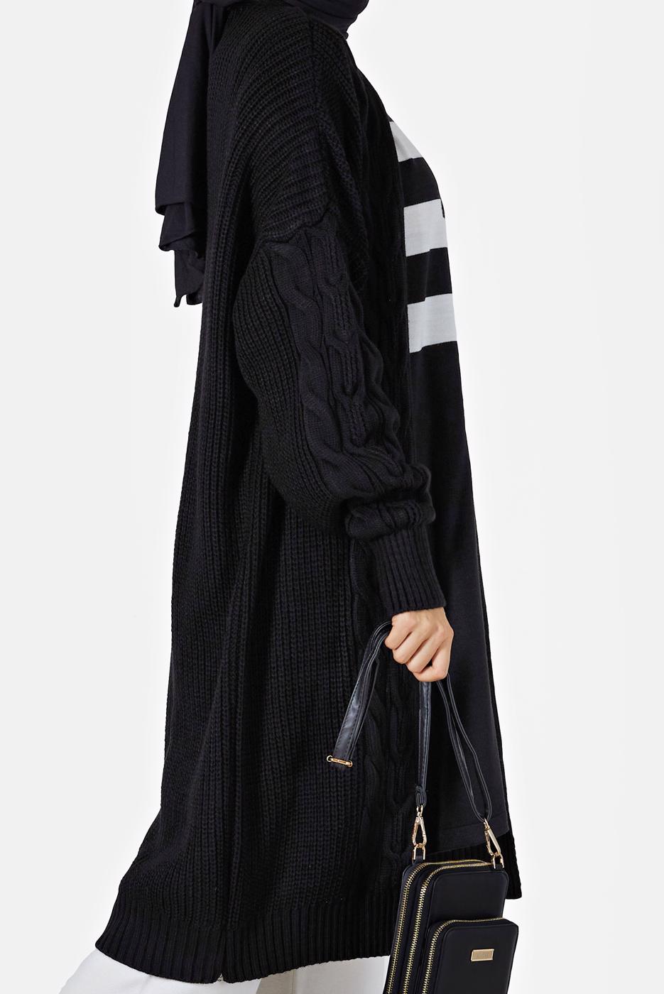 Vêtements hijab NOIR CARDIGAN À MOTIFS 6327