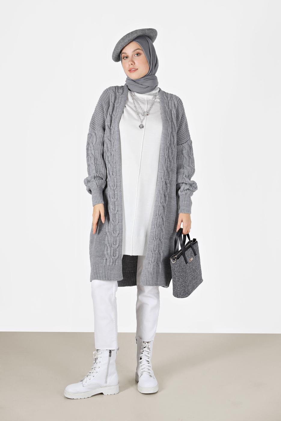 Vêtements hijab GRIS CARDIGAN À MOTIFS 6327