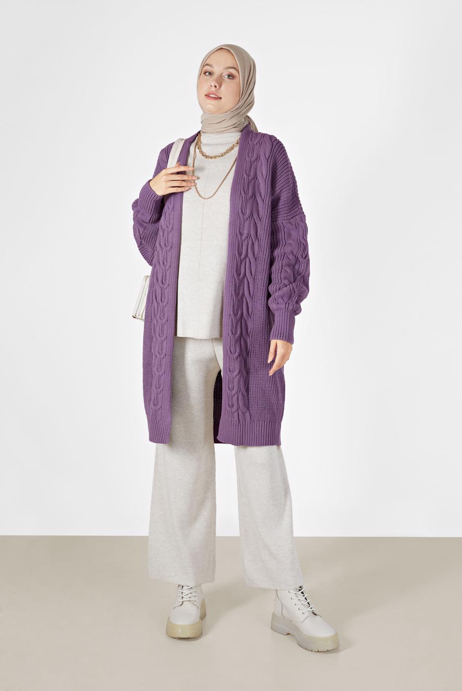 Tesettür giyim MOR ÖRGÜ DESENLİ HIRKA 6327 