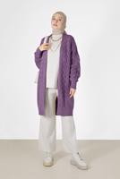 Tesettür giyim MOR ÖRGÜ DESENLİ HIRKA 6327 