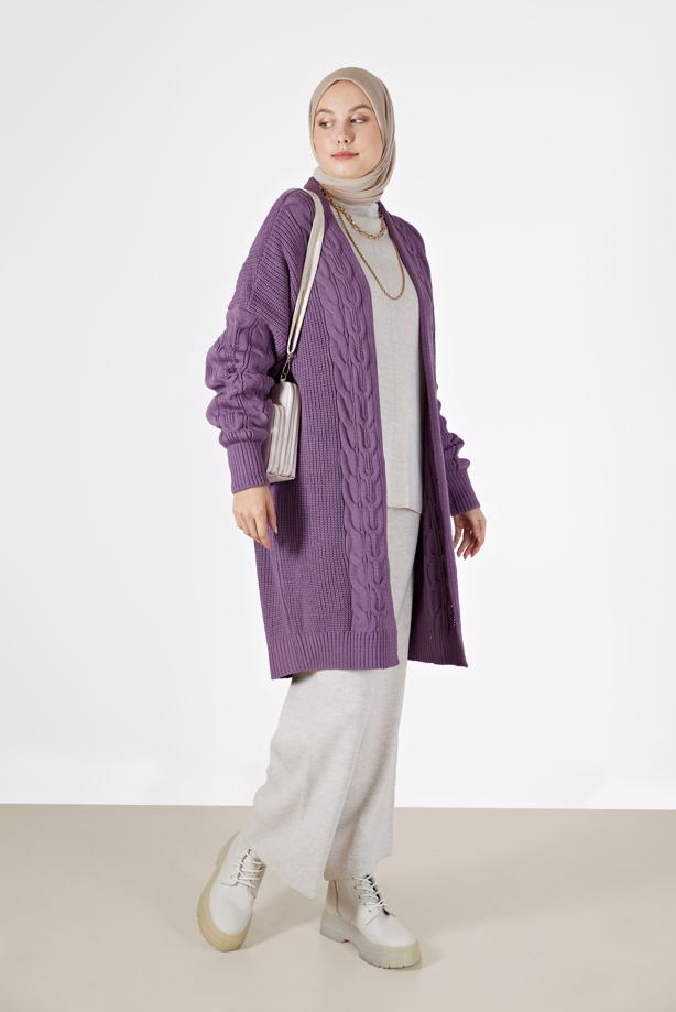 Tesettür giyim  ÖRGÜ DESENLİ HIRKA 6327  - TRENDTESETTÜR