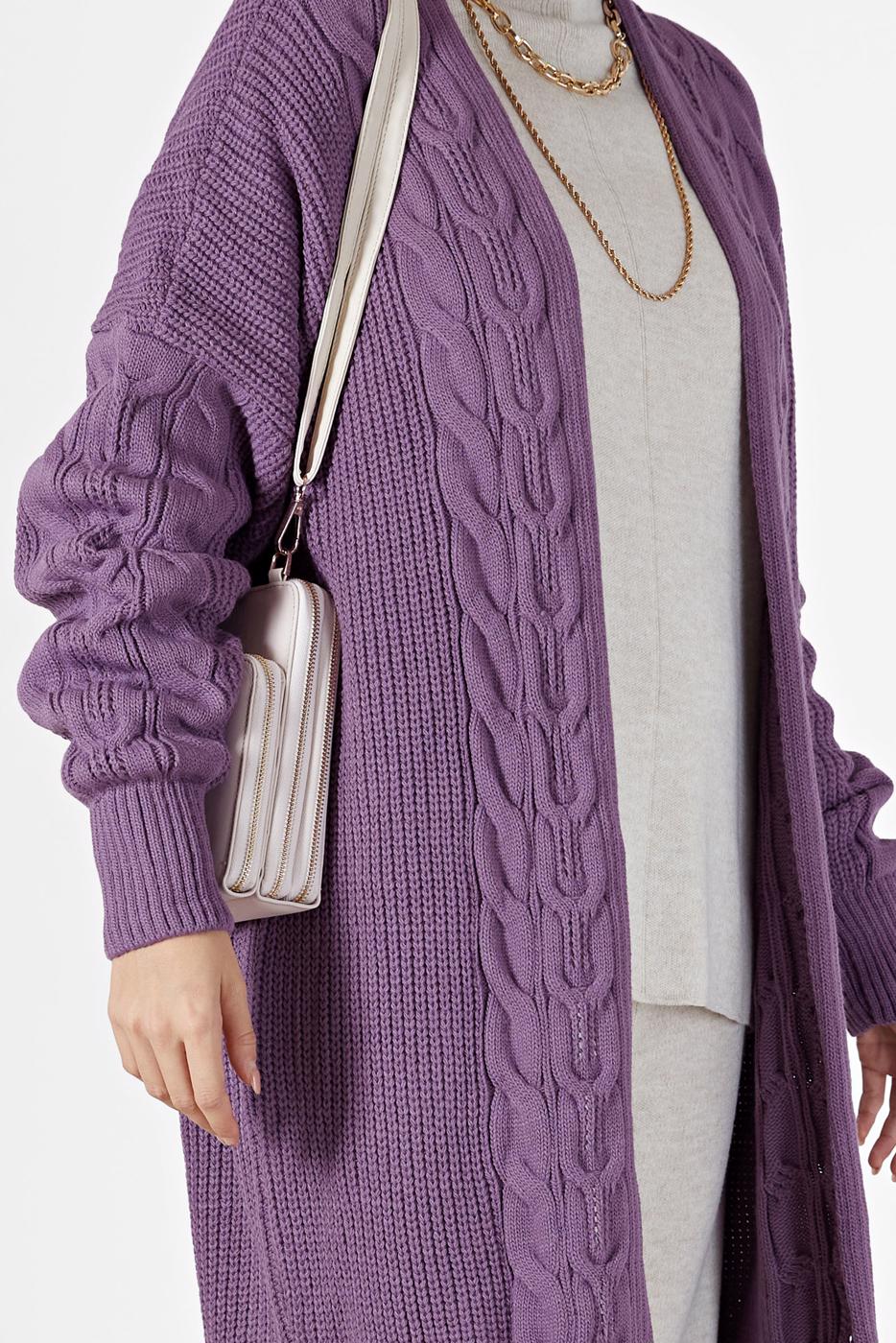 Tesettür giyim MOR ÖRGÜ DESENLİ HIRKA 6327 