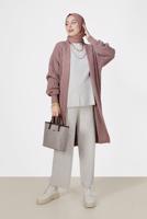 Tesettür giyim PEMBE ÖRGÜ DESENLİ HIRKA 6327 