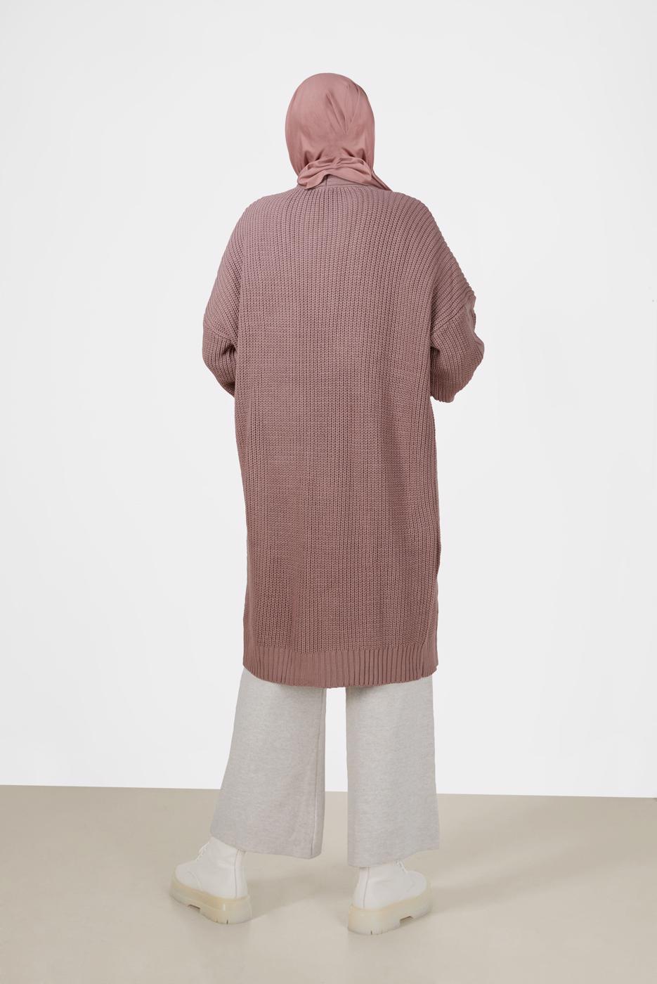 Tesettür giyim PEMBE ÖRGÜ DESENLİ HIRKA 6327 