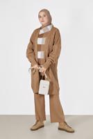 Tesettür giyim KAHVE ÖRGÜ DESENLİ HIRKA 6327 