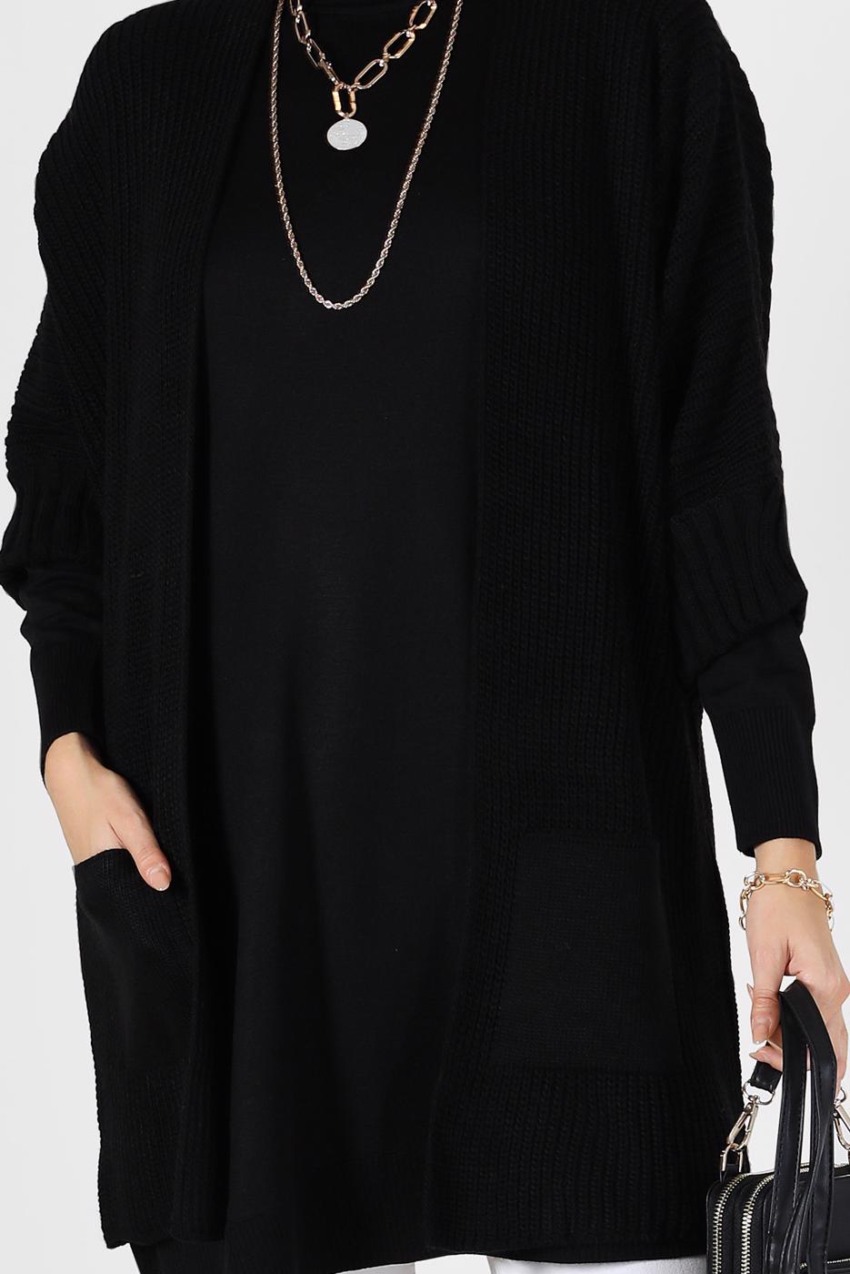 Hijab clothing BLACK HALF SLEEVE POCKET DETAIL CARDIGAN 6627 