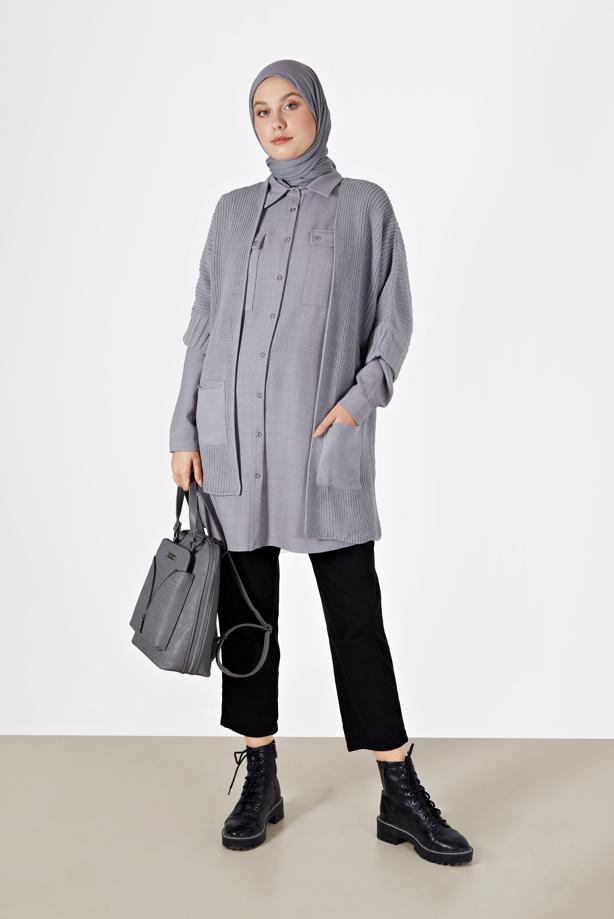 Vêtements hijab  HALF SLEEVE POCKET DETAIL CARDIGAN 6627  - TRENDTESETTÜR