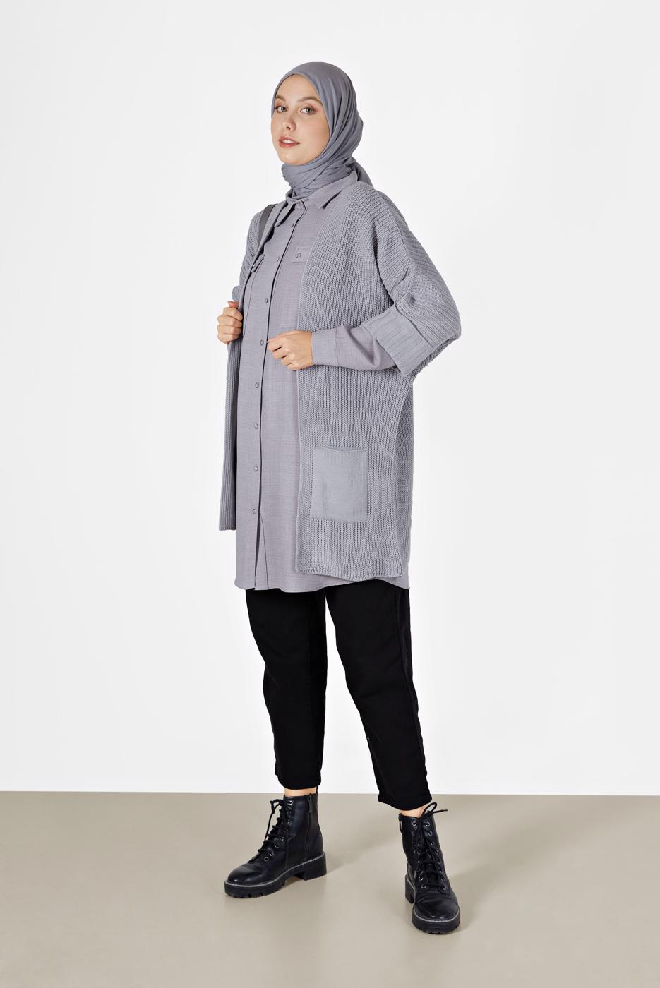 Vêtements hijab GRIS CARDIGAN DEMI-MANCHES AVEC POCHE 6627