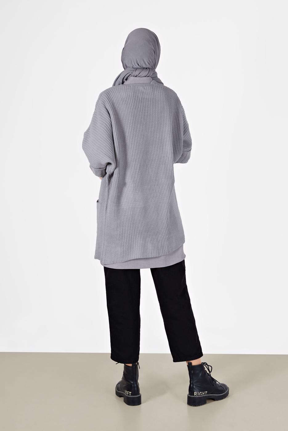 Vêtements hijab GRIS CARDIGAN DEMI-MANCHES AVEC POCHE 6627