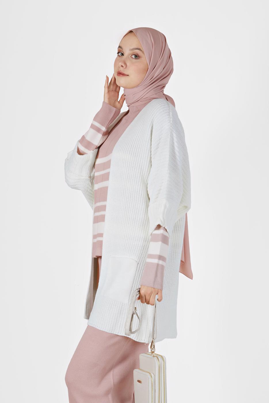 Vêtements hijab BLANC CARDIGAN DEMI-MANCHES AVEC POCHE 6627
