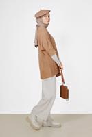 Tesettür giyim KAHVE YARIM KOL CEP DETAYLI HIRKA 6627 