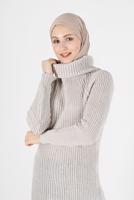 Tesettür giyim KREM BALIKÇI YAKA TRİKO TUNİK 7412 