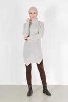 Tesettür giyim KREM BALIKÇI YAKA TRİKO TUNİK 7412 