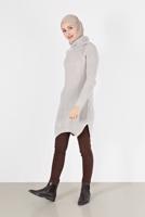 Tesettür giyim KREM BALIKÇI YAKA TRİKO TUNİK 7412 