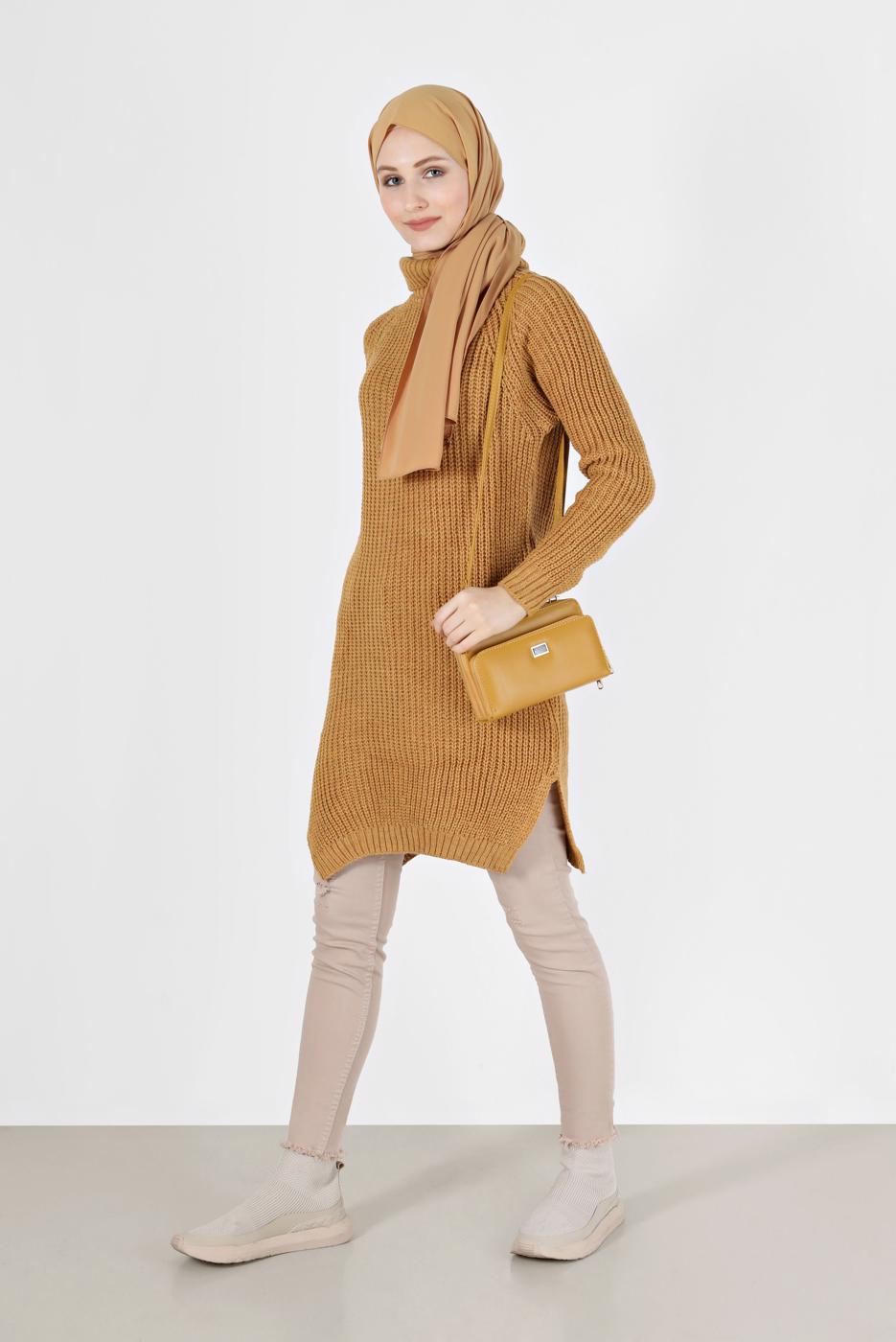 Hijab clothing ORANGE TURTLENECK KNITWEAR TUNIC 7412 