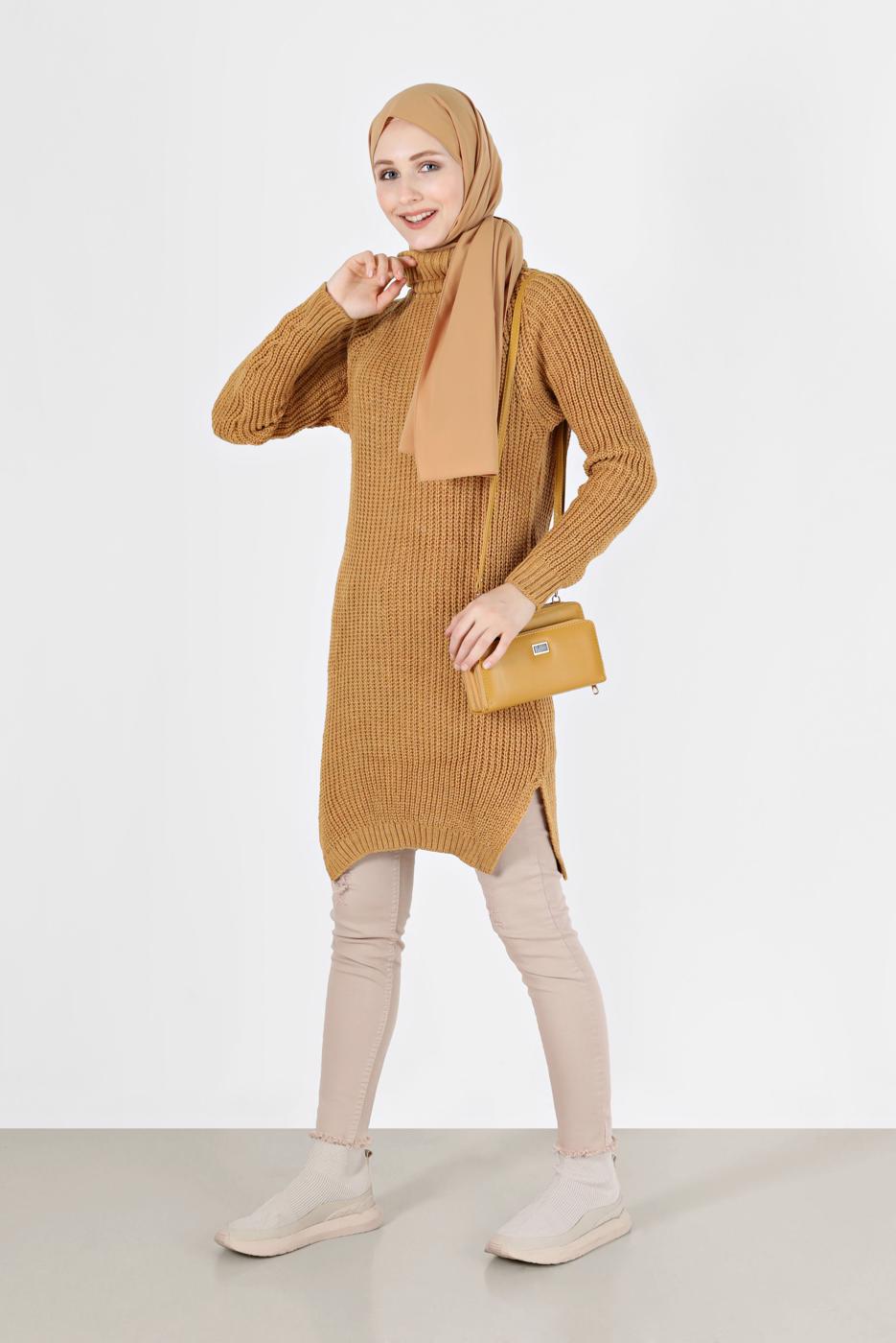 Hijab clothing ORANGE TURTLENECK KNITWEAR TUNIC 7412 