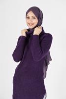 Tesettür giyim MOR BALIKÇI YAKA TRİKO TUNİK 7412 