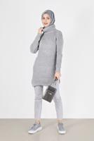 Tesettür giyim GRİ BALIKÇI YAKA TRİKO TUNİK 7412 