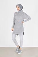 Tesettür giyim GRİ BALIKÇI YAKA TRİKO TUNİK 7412 