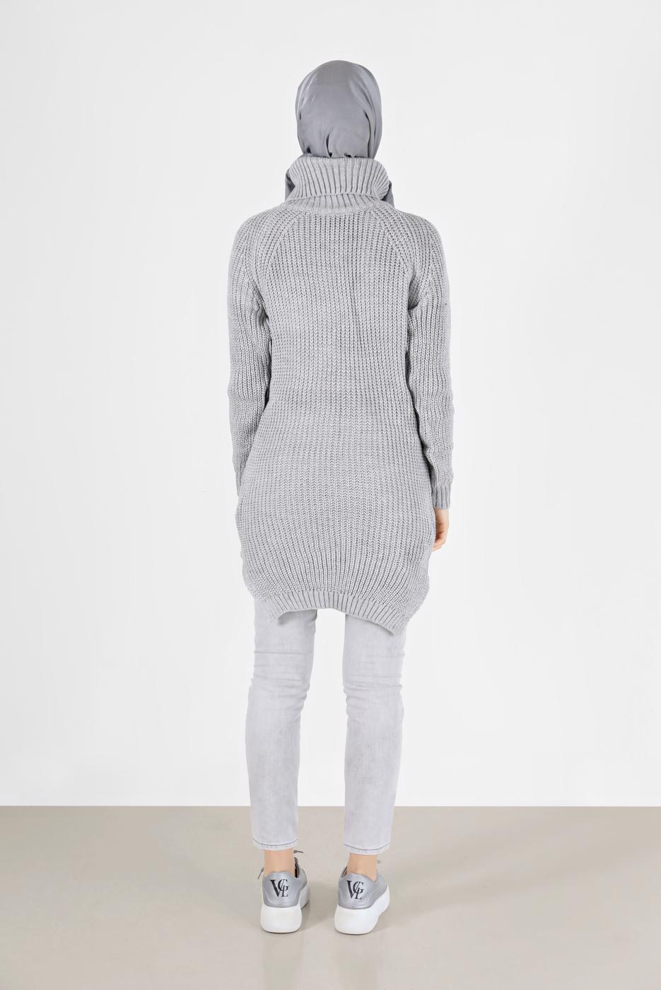 Tesettür giyim GRİ BALIKÇI YAKA TRİKO TUNİK 7412 