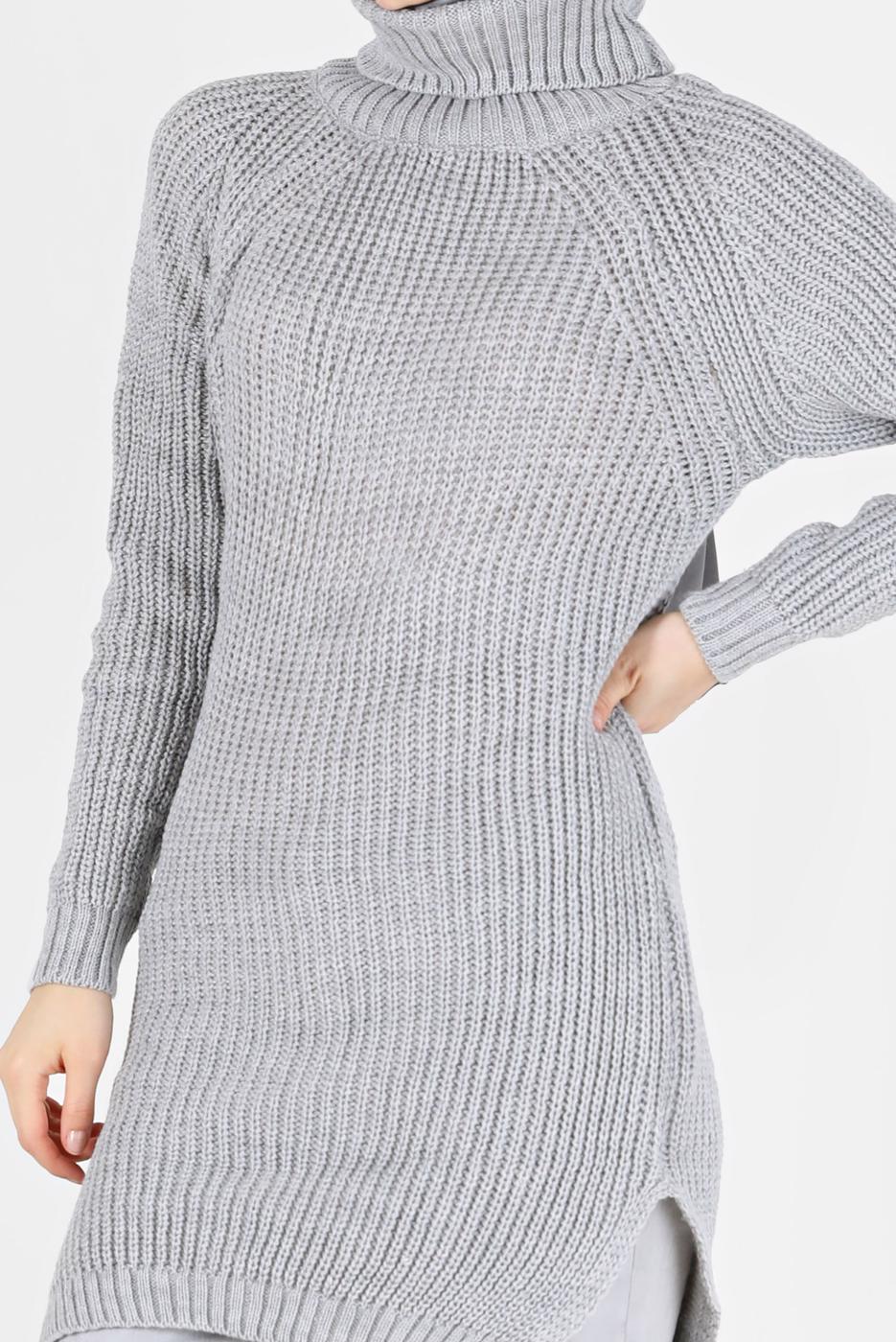 Tesettür giyim GRİ BALIKÇI YAKA TRİKO TUNİK 7412 