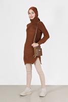 Tesettür giyim KAHVE BALIKÇI YAKA TRİKO TUNİK 7412 