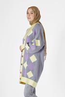 Tesettür giyim GRİ KARE DESENLİ DÜĞMELİ HIRKA 9527 