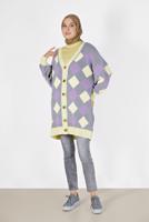 Tesettür giyim GRİ KARE DESENLİ DÜĞMELİ HIRKA 9527 