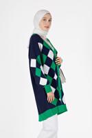 Tesettür giyim LACİVERT KARE DESENLİ DÜĞMELİ HIRKA 9527 