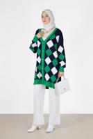 Tesettür giyim LACİVERT KARE DESENLİ DÜĞMELİ HIRKA 9527 