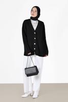 Tesettür giyim SİYAH DÜĞME DETAYLI BASIC TRİKO HIRKA 9905 