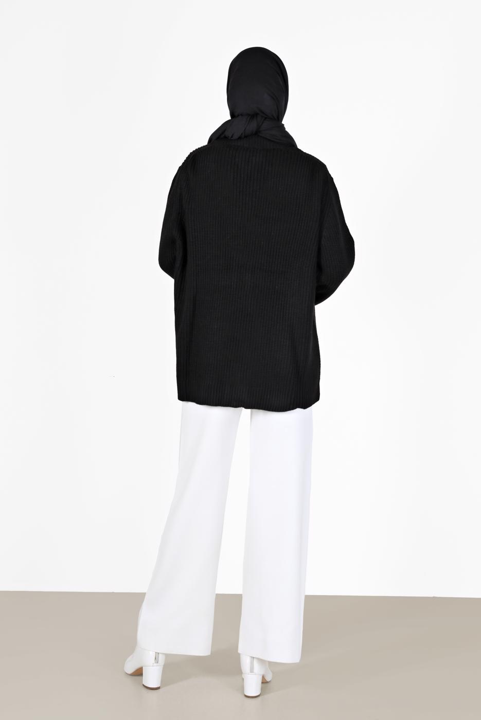 Tesettür giyim SİYAH DÜĞME DETAYLI BASIC TRİKO HIRKA 9905 