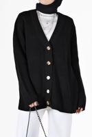 Tesettür giyim SİYAH DÜĞME DETAYLI BASIC TRİKO HIRKA 9905 