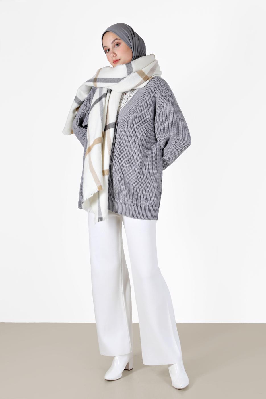 Hijab clothing GREY BUTTON DETAIL BASIC KNITWEAR CARDIGAN 9905 